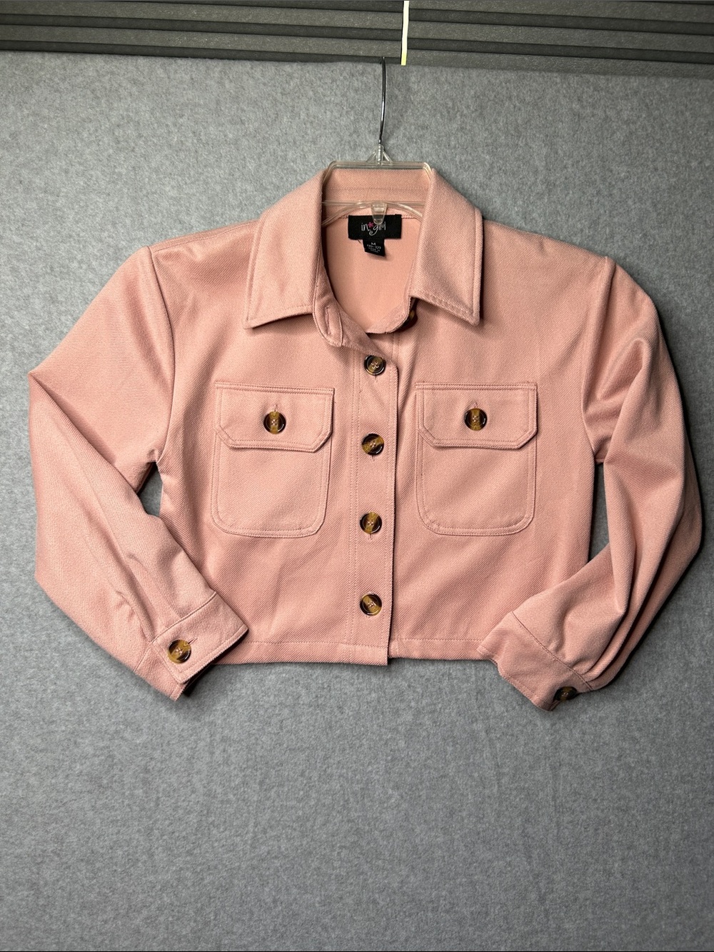 Windsor Rose‎ Blush Cropped Button-Front Jean Jacket
